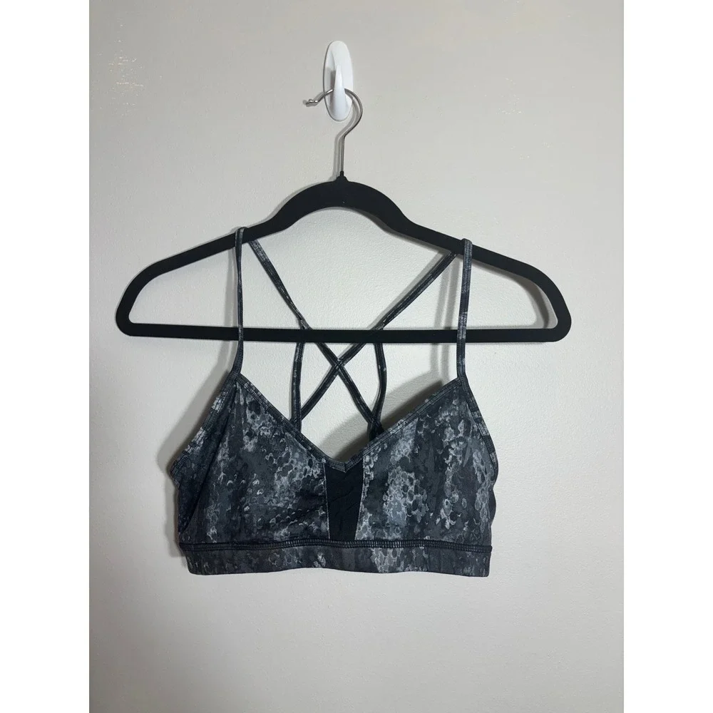 ALO Yoga Camo‎ Print Strappy Sports Bra Black Grey Medium